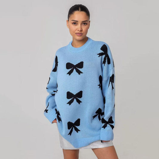 Pullover mit Schleifenprint und gemütlichem Stil für Frauen