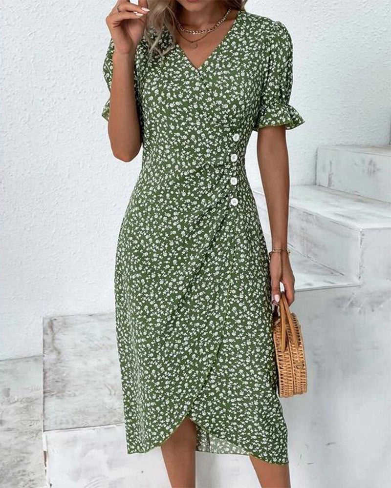 Albertyna | Geblümtes Kleid mit V-Ausschnitt