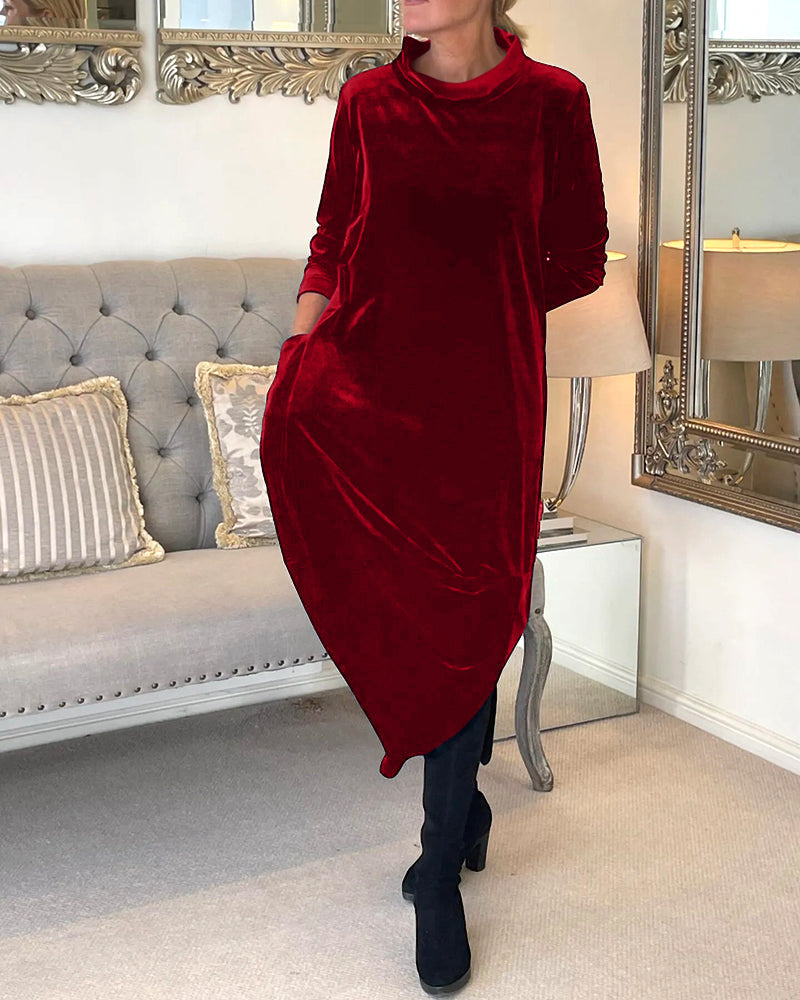 Clea | Samtkleid mit Kragen und praktischen Taschen