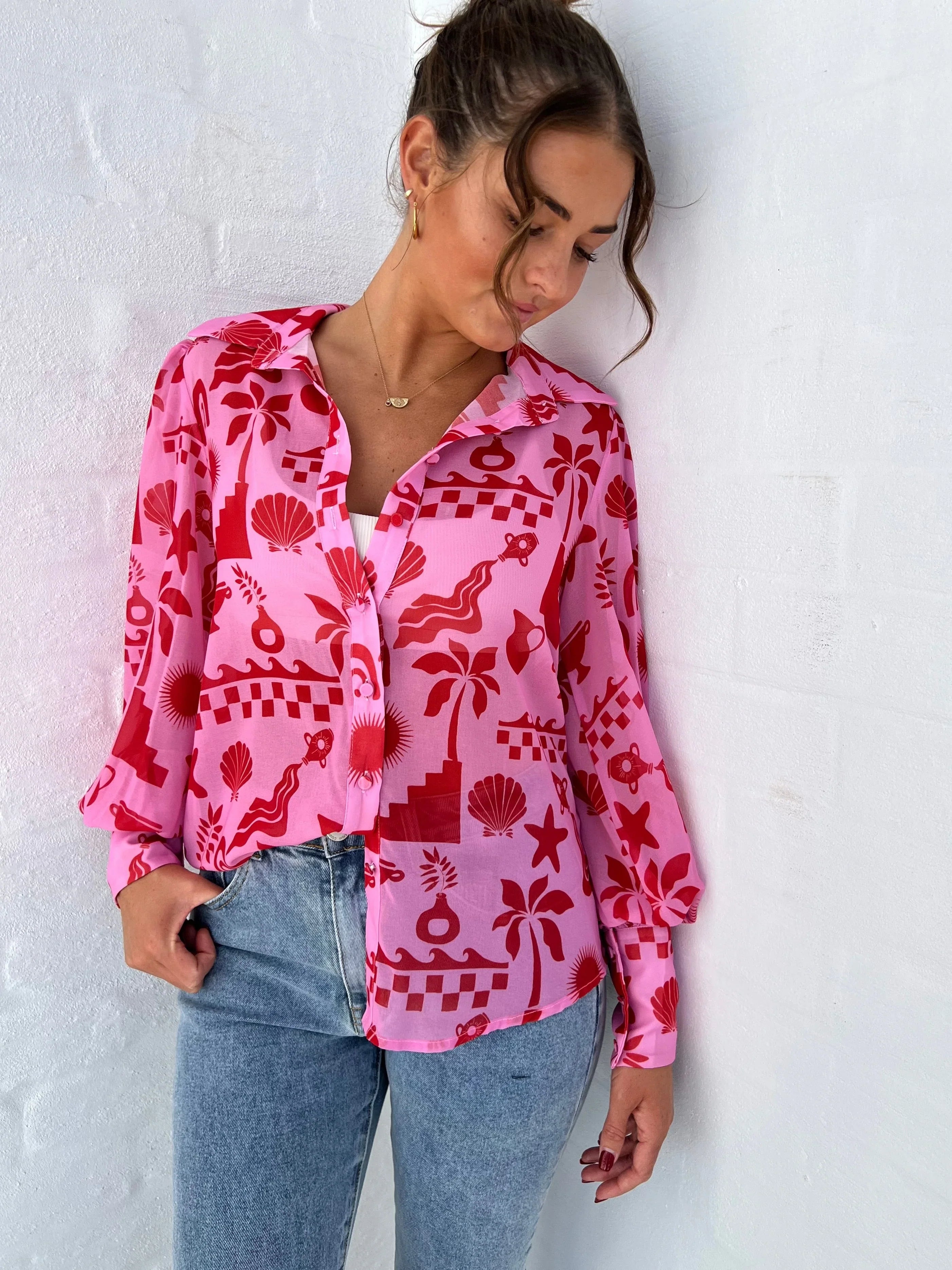 Bliss Pink Bluse mit sanfter femininer Eleganz für Frauen