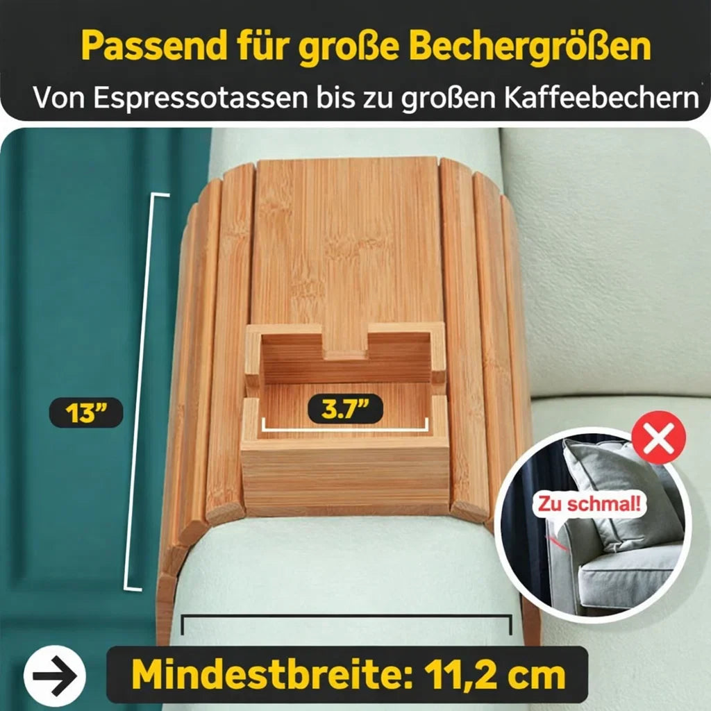 Bambus Armlehnen Tablett — Umweltfreundlicher Becher- und Snackhalter für das Sofa product image 4