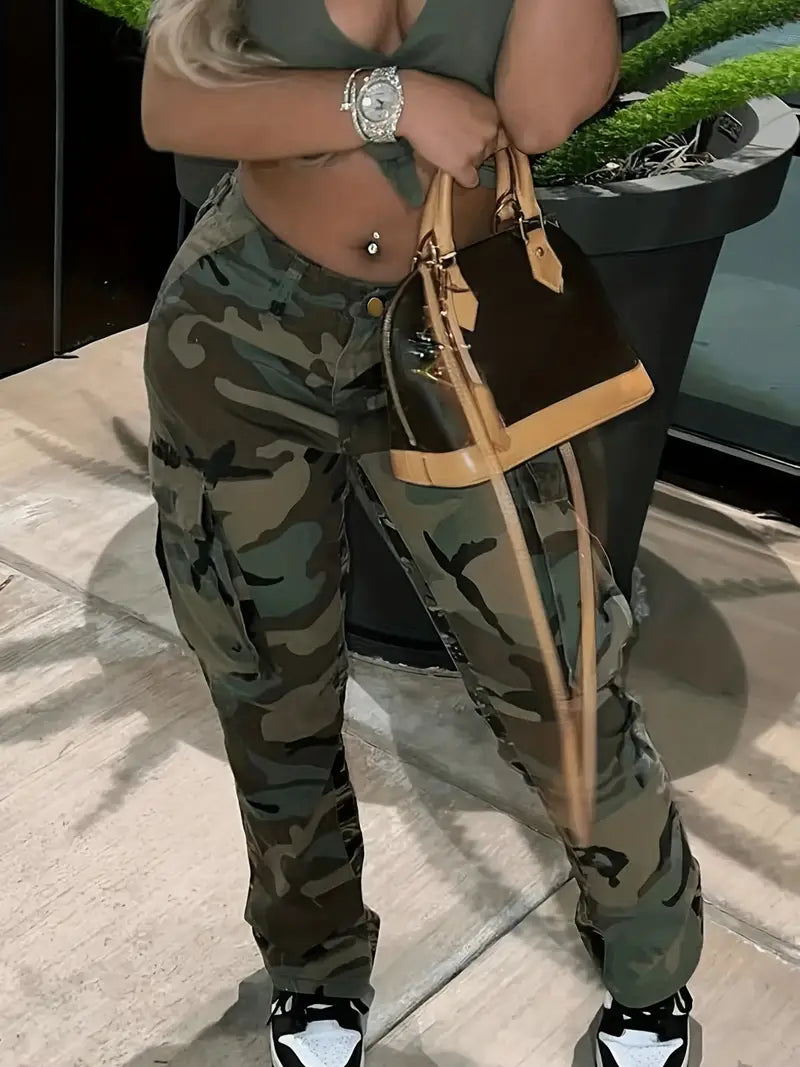 Camouflage Cargo Jeans mit leichtem Tragegefühl für Frühling Sommer für Frauen