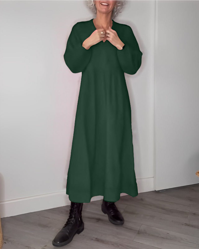 Allyana |  Elegantes langes Kleid mit V-Ausschnitt und Taschen