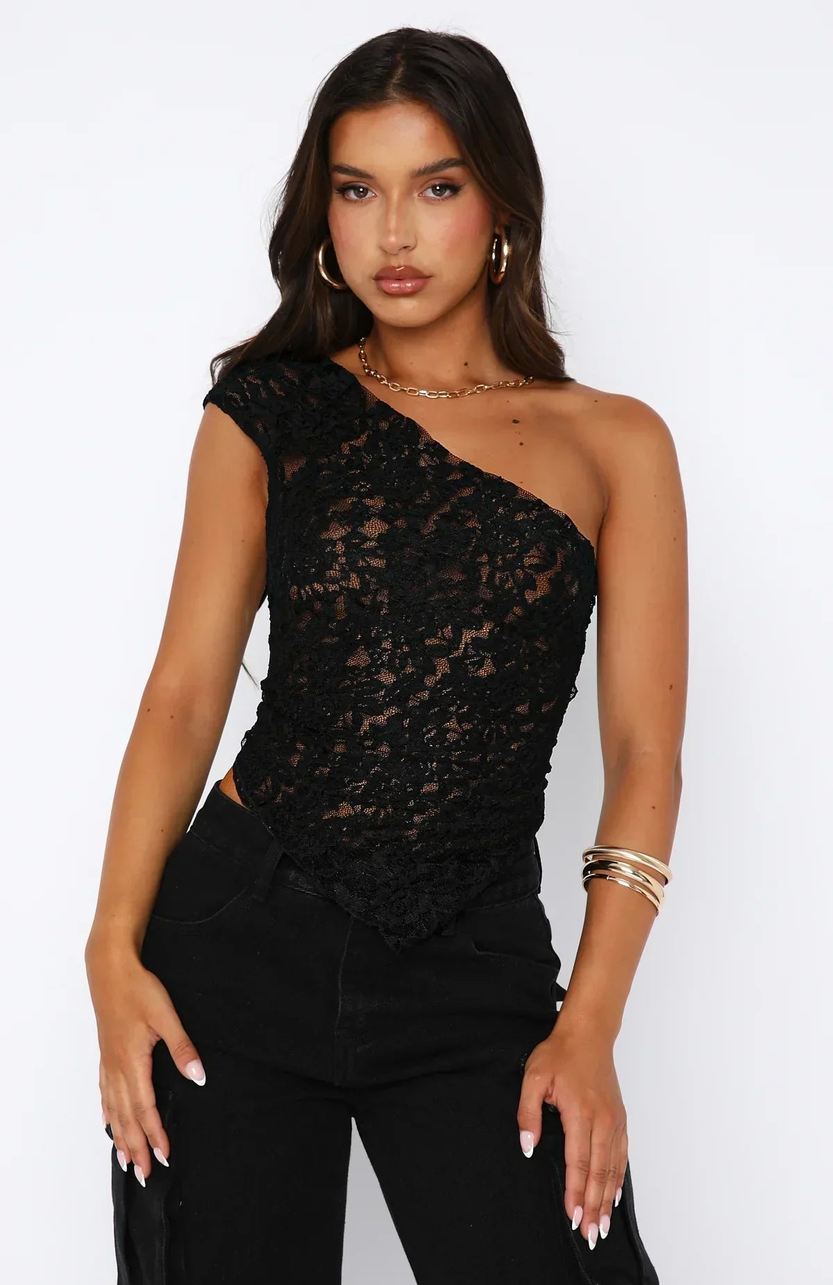 Spitzenoberteil mit One Shoulder Schnitt und asymmetrischer Eleganz für Frauen
