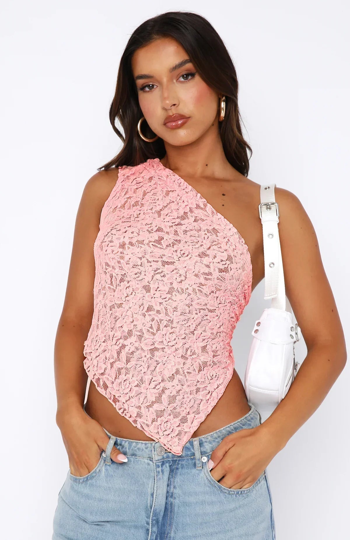 Spitzenoberteil mit One Shoulder Schnitt und asymmetrischer Eleganz für Frauen