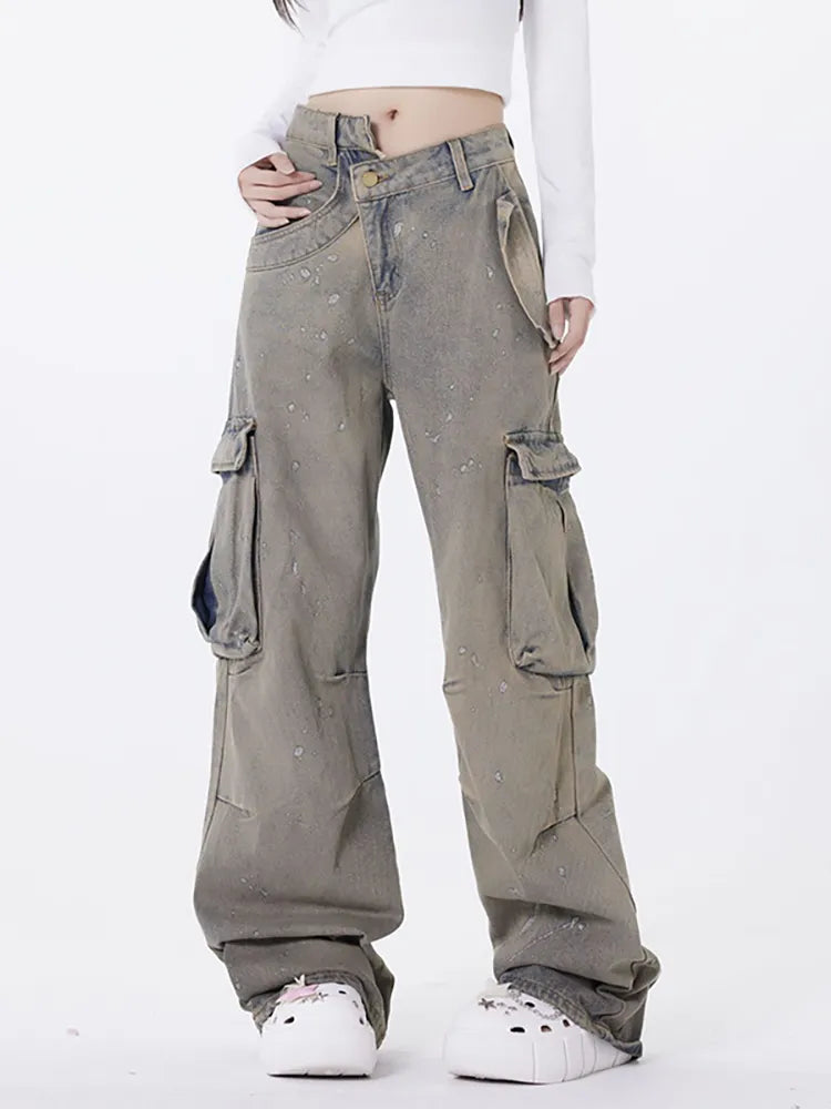 Retro Asymmetrische Waschjeans mit Einzigartigem Design für Frauen