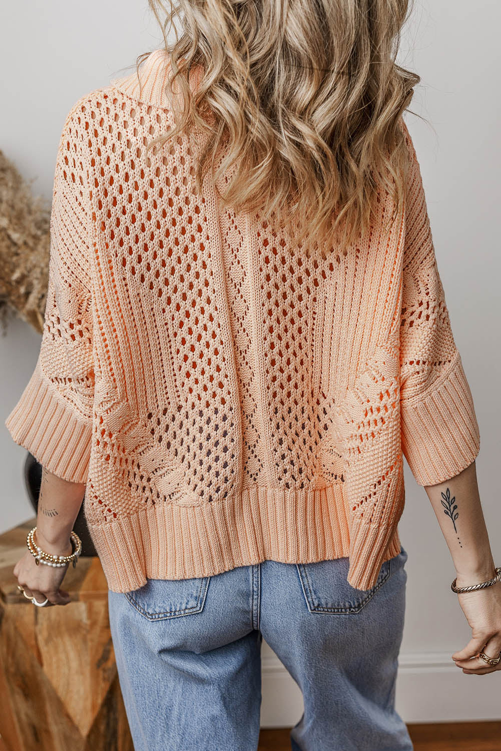 Leichter Strickpullover in Rosa mit Hohlsaum Für Frauen