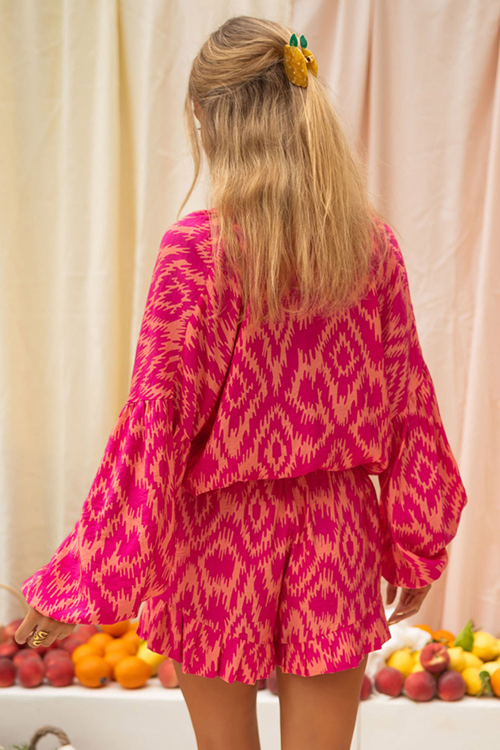 Set mit Aztekenmuster und Rüschenhorts in Rosa Für Frauen