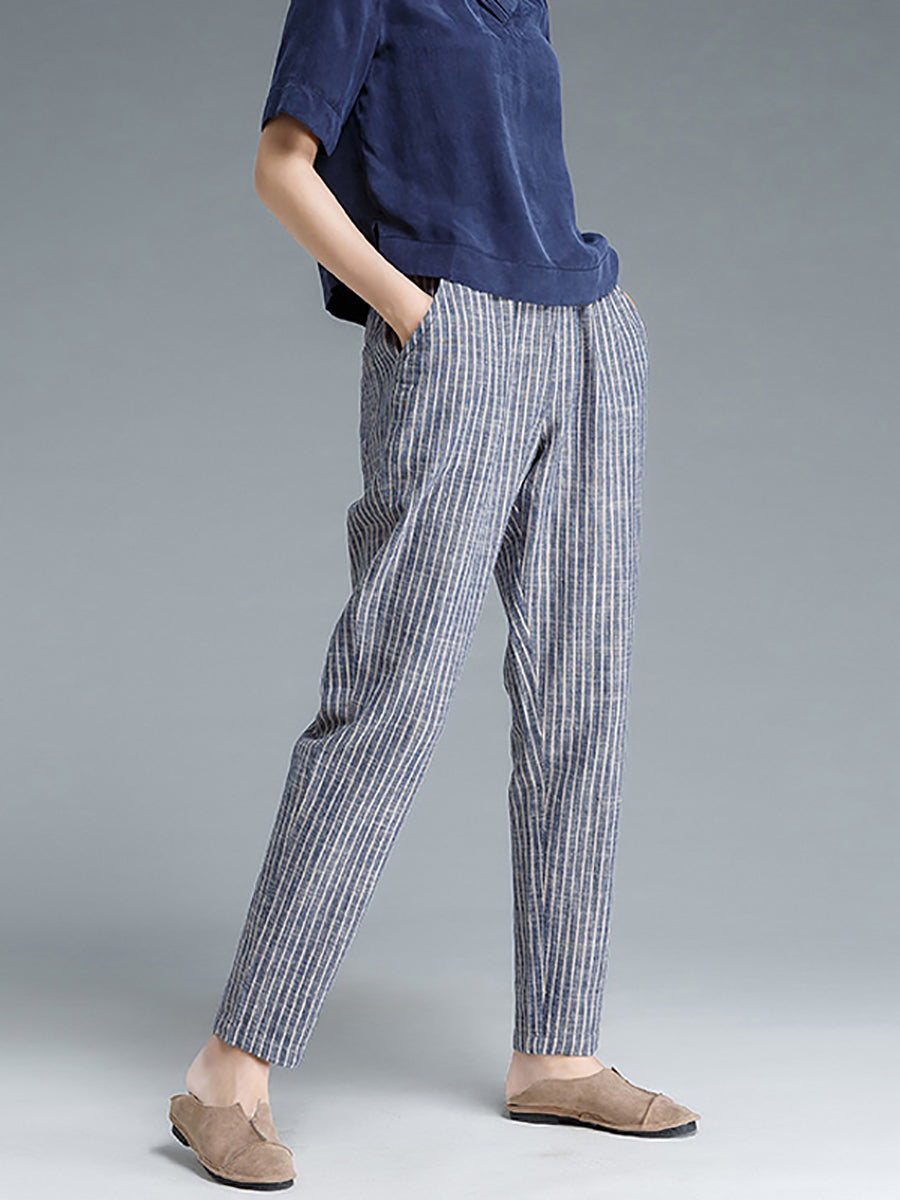 Sura | Gestreifte Baumwolle Leinen Damen Hose