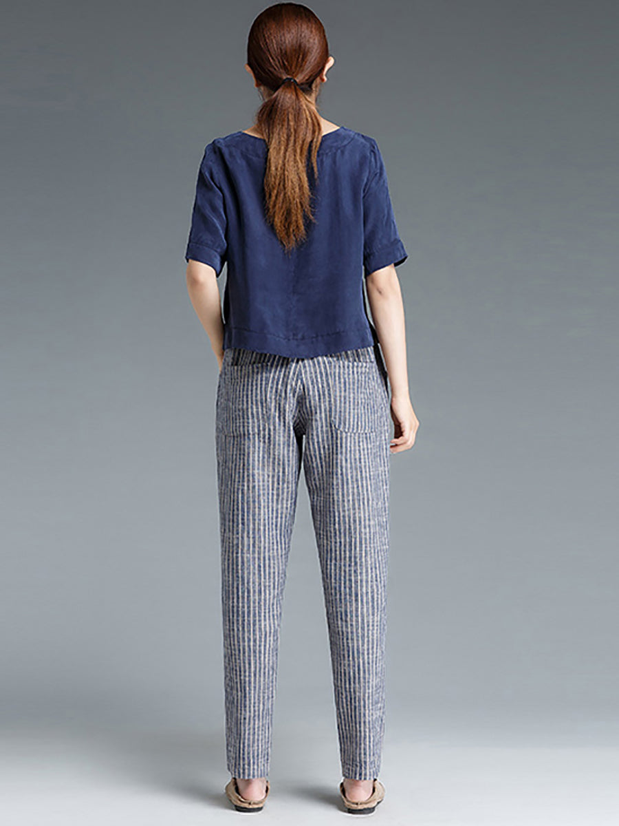 Sura | Gestreifte Baumwolle Leinen Damen Hose