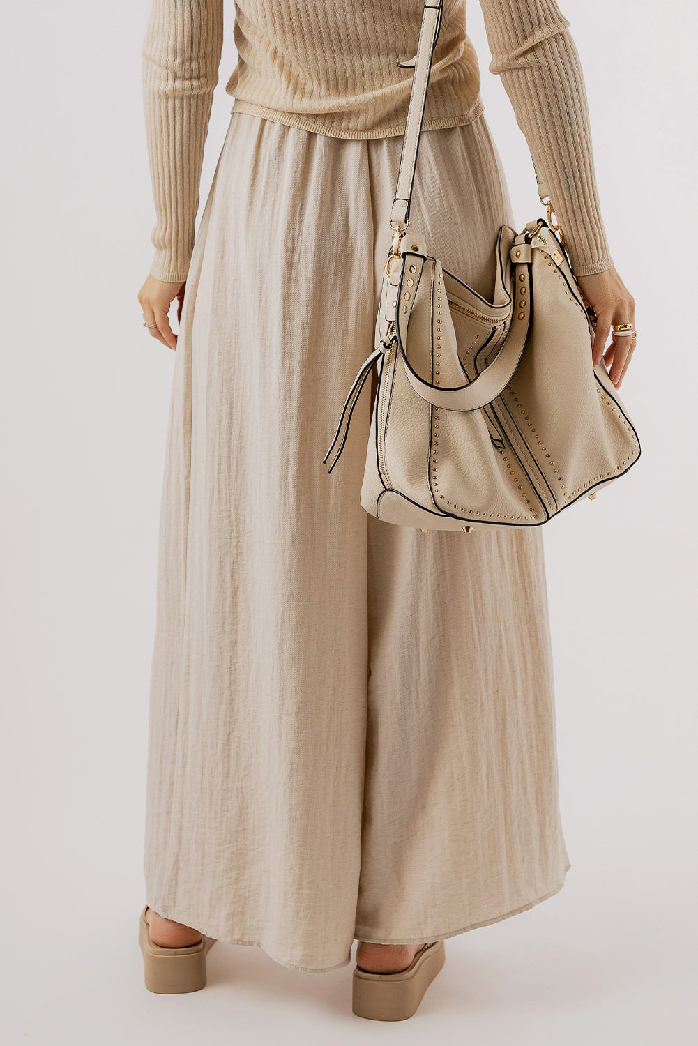 Beige Weite Hose mit Kordelzug und legerem Schnitt Für Frauen