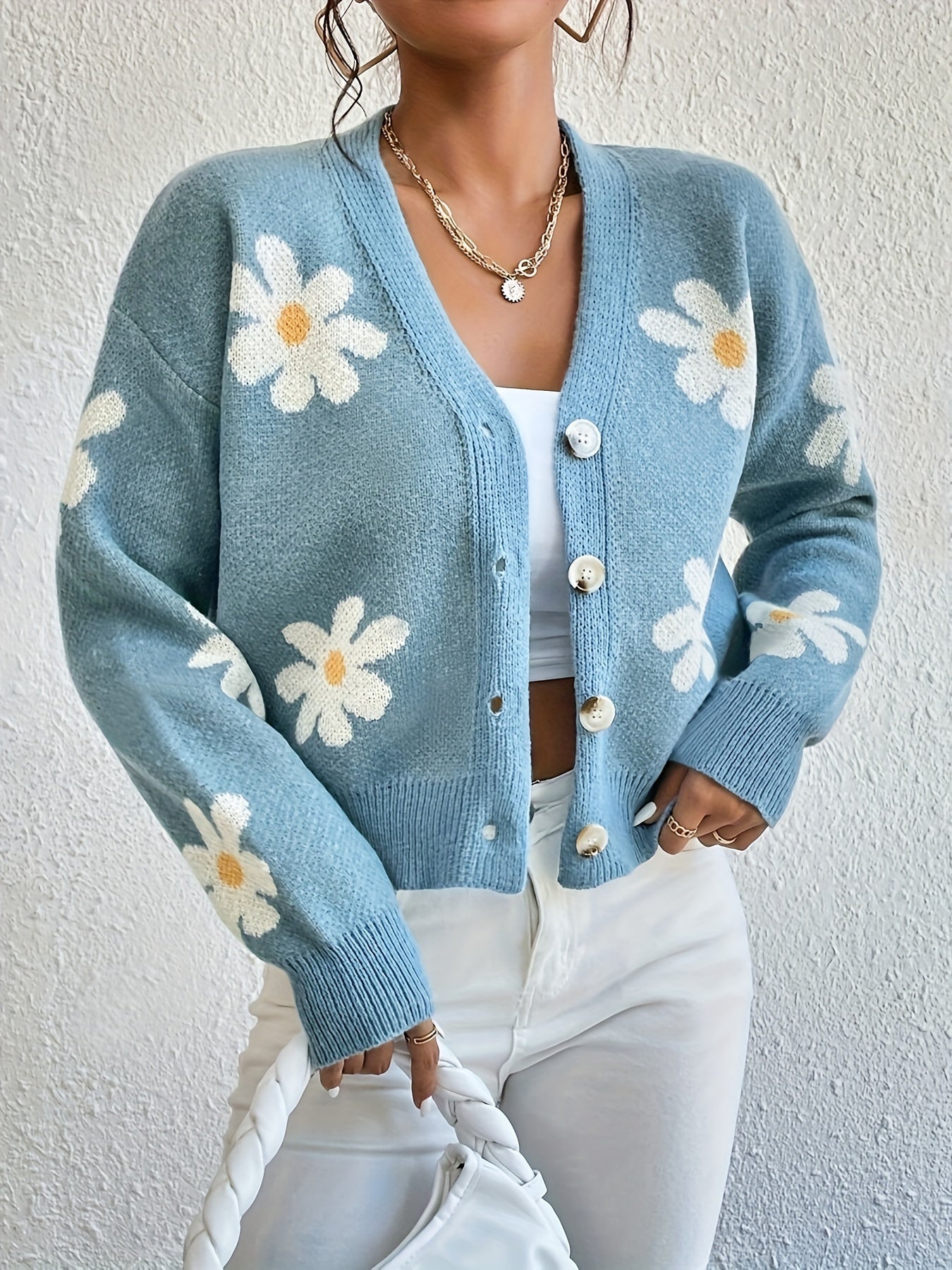 Strickpullover mit Blumenmuster und langen Ärmeln Für Frauen