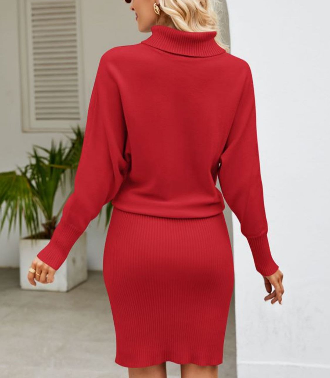 Elegantes Kuscheliges Rollkragen-Strickkleid Für Winterwärme