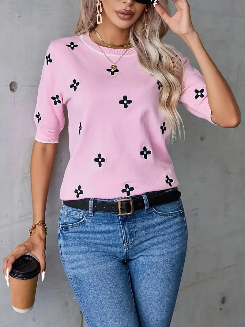 T Shirt mit französischem Lilienmuster für Frauen