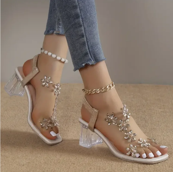 Zadie | Sandalen mit Blumen- und Strassabsatz für Frauen
