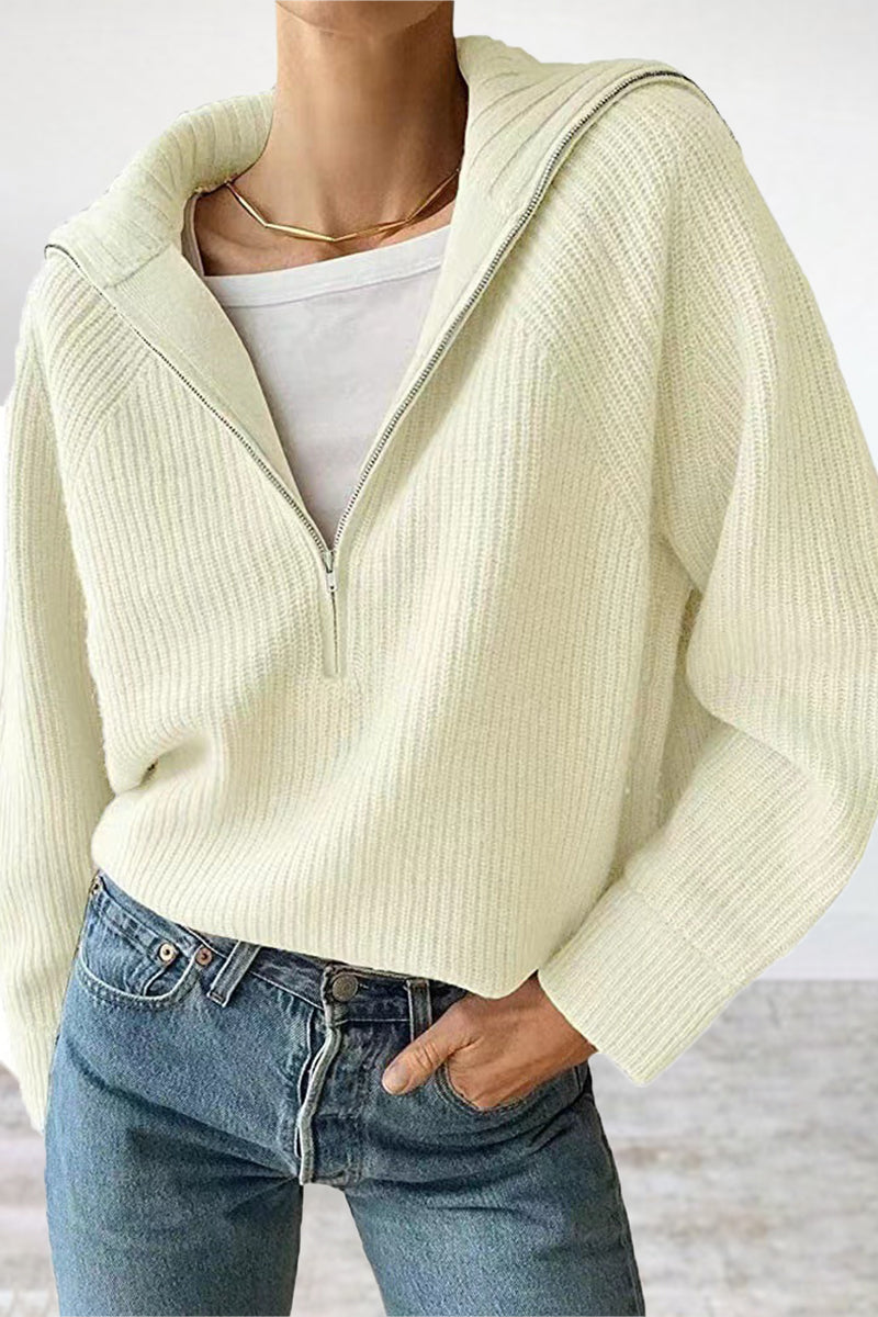 Pullover Mit Halbem Reißverschluss Und Umlegekragen Für Frauen