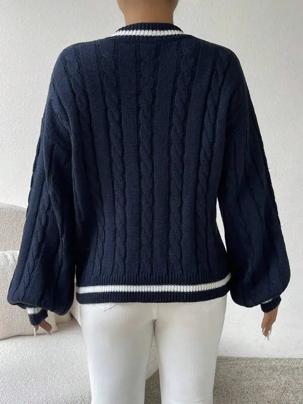 Gemütlicher gestreifter Zopfmuster-Pullover Für Frauen