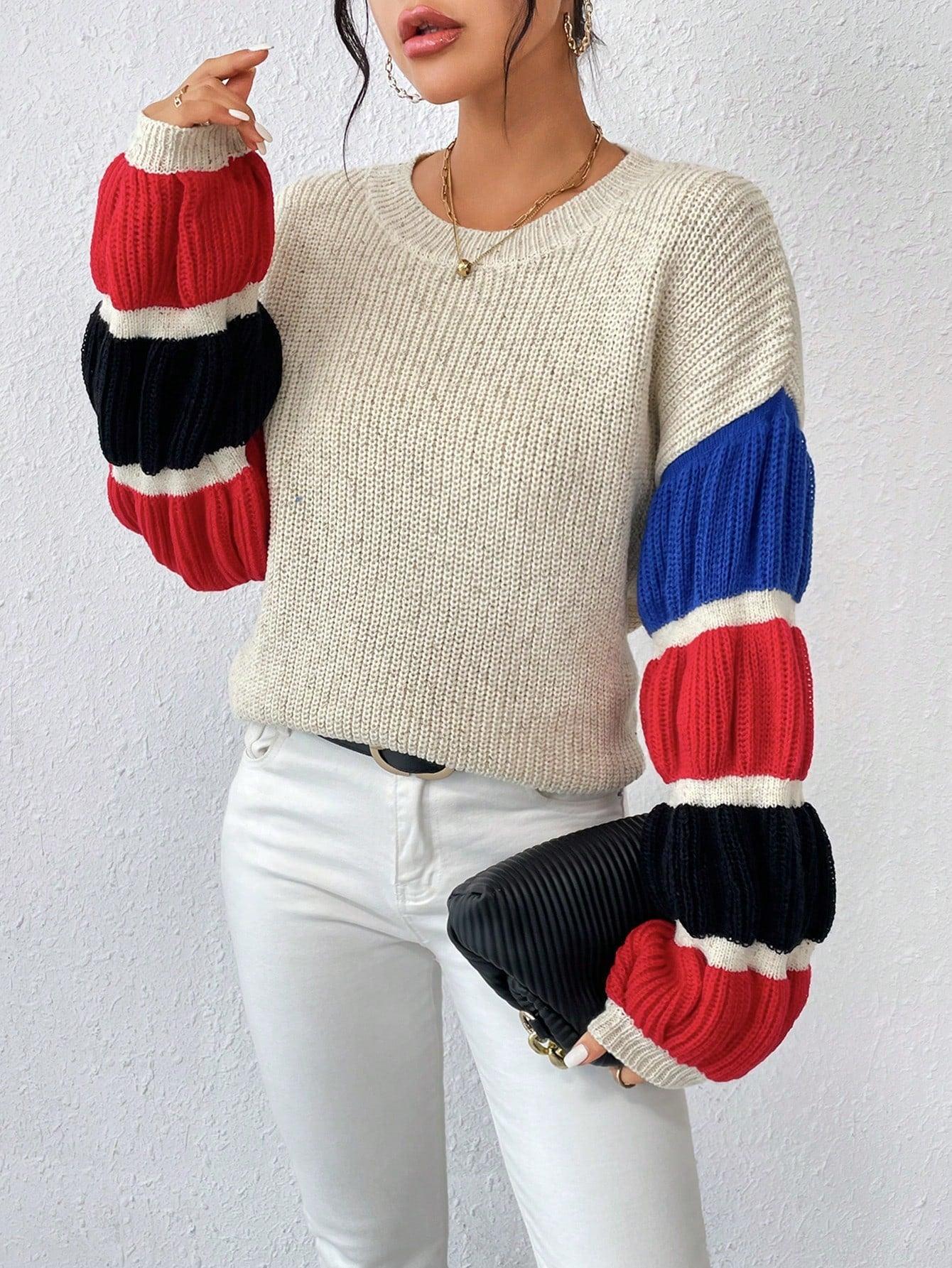 Bunter Pullover mit Überschnittenen Schultern für Frauen