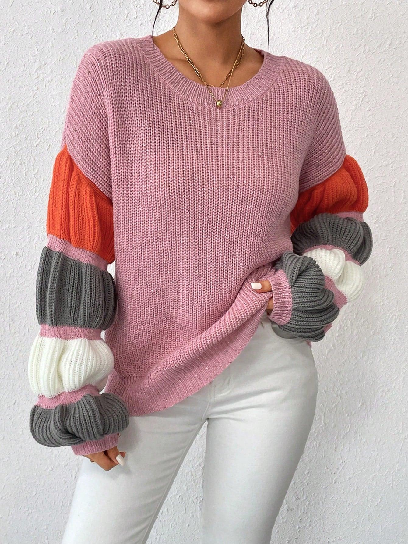 Bunter Pullover mit Überschnittenen Schultern für Frauen