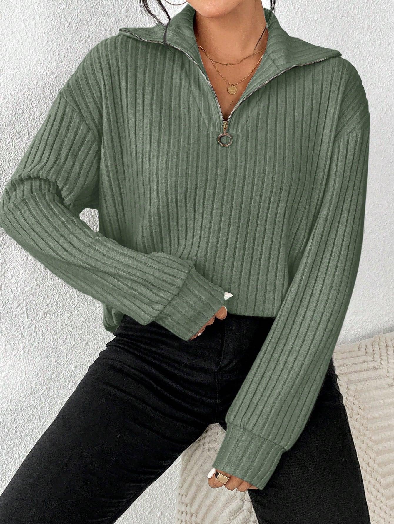 Gerippter Quarter Zip Pullover mit mühelosem Stil für Damen
