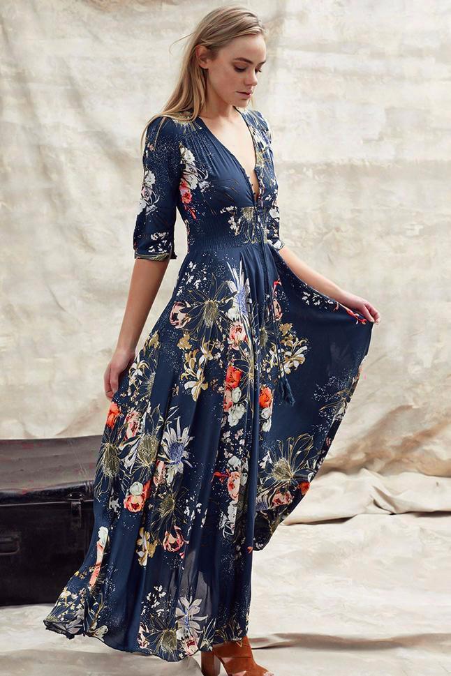 Brienna | Boho Maxi Kleid mit V-Ausschnitt