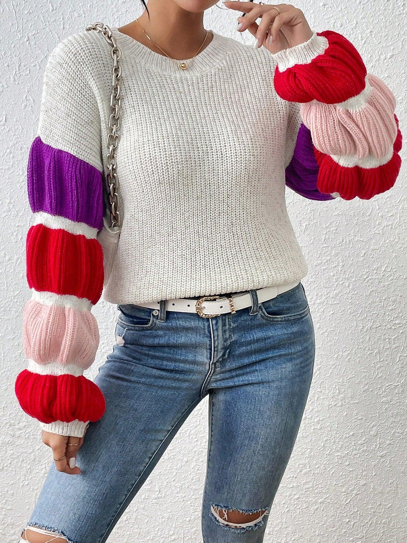 Bunter Pullover mit Überschnittenen Schultern für Frauen