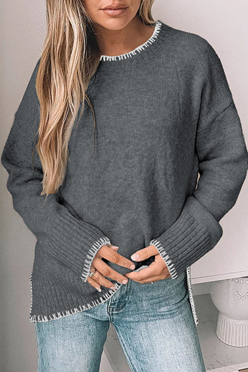 Lässiger Patchwork-Pullover Mit Rundhalsausschnitt Für Frauen