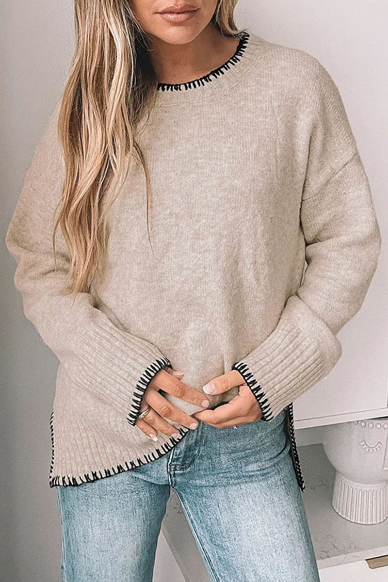 Lässiger Patchwork-Pullover Mit Rundhalsausschnitt Für Frauen