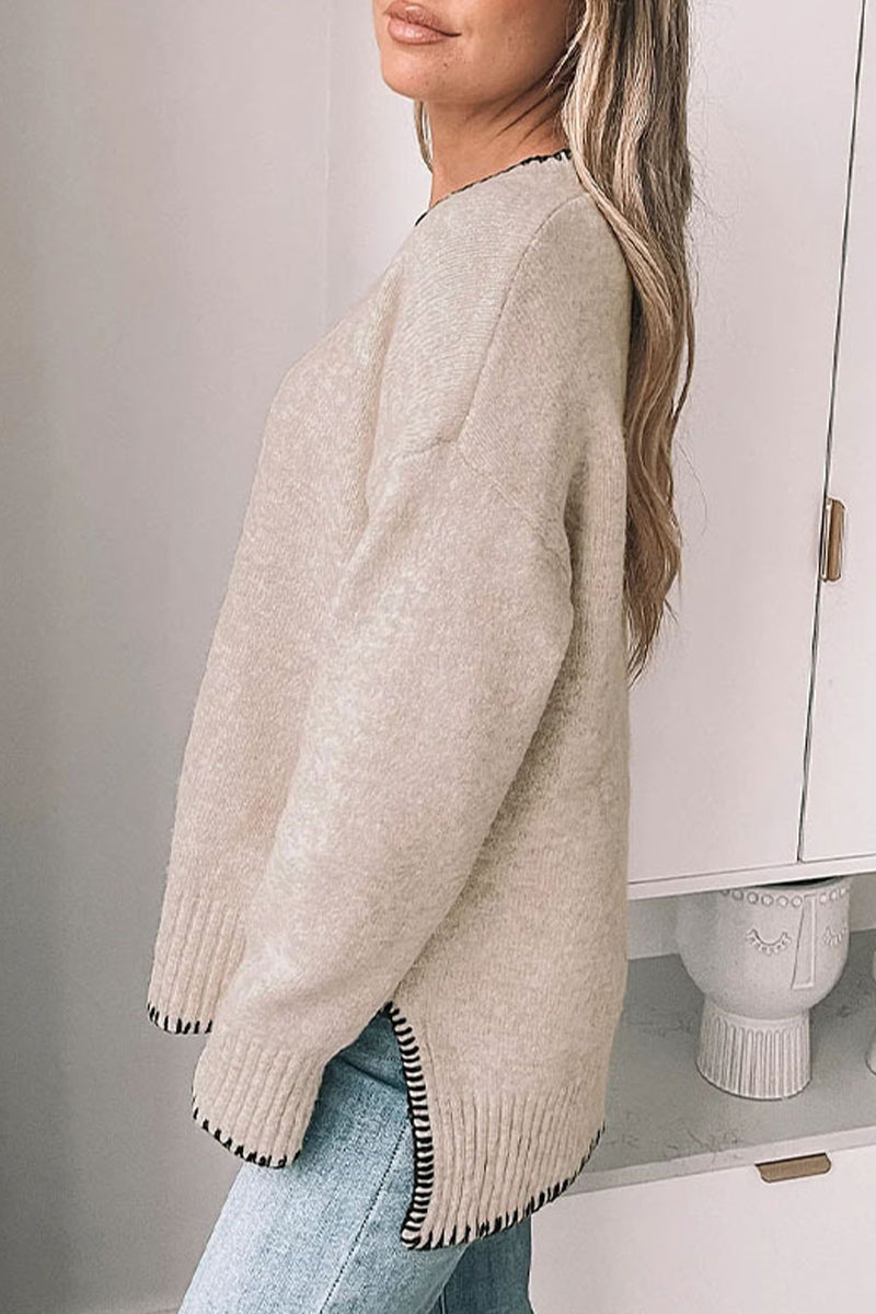 Lässiger Patchwork-Pullover Mit Rundhalsausschnitt Für Frauen