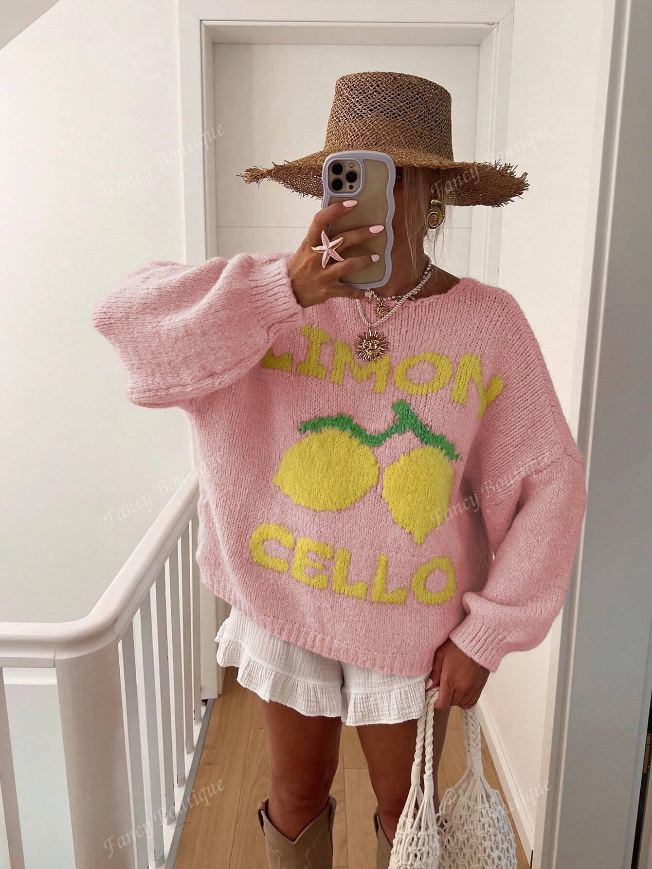 Schicker Strickpullover mit Zitronenmuster Für Frauen