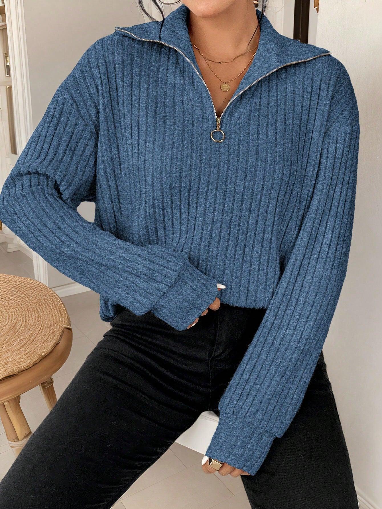 Gerippter Quarter Zip Pullover mit mühelosem Stil für Damen