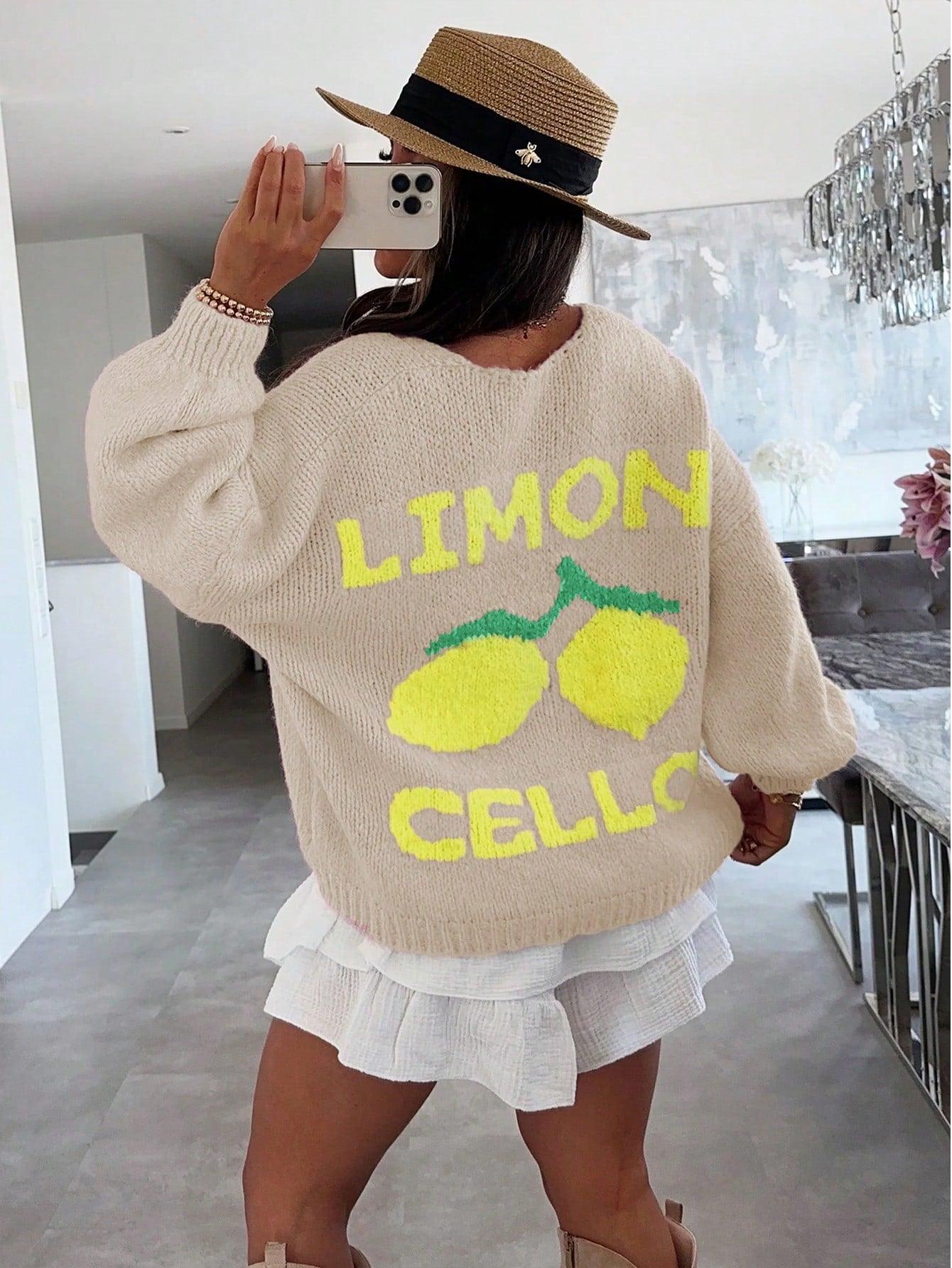 Schicker Strickpullover mit Zitronenmuster Für Frauen