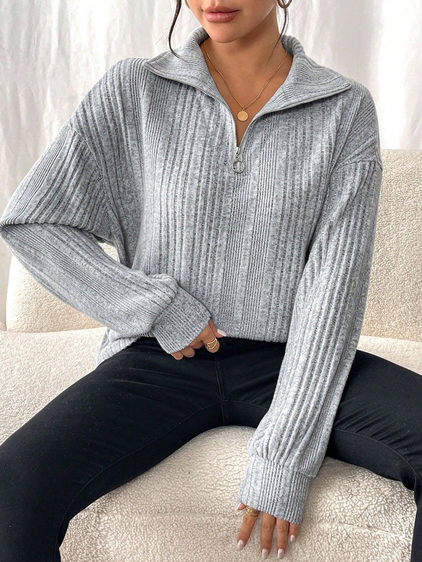 Gerippter Quarter Zip Pullover mit mühelosem Stil für Damen