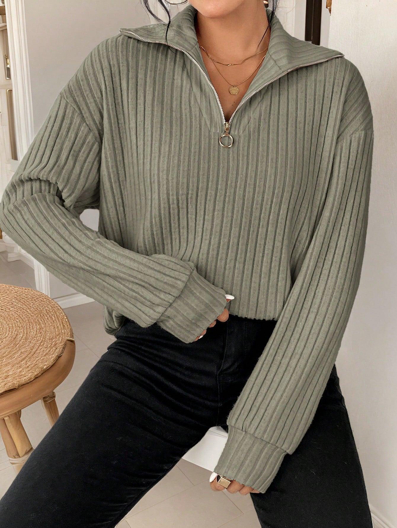Gerippter Quarter Zip Pullover mit mühelosem Stil für Damen