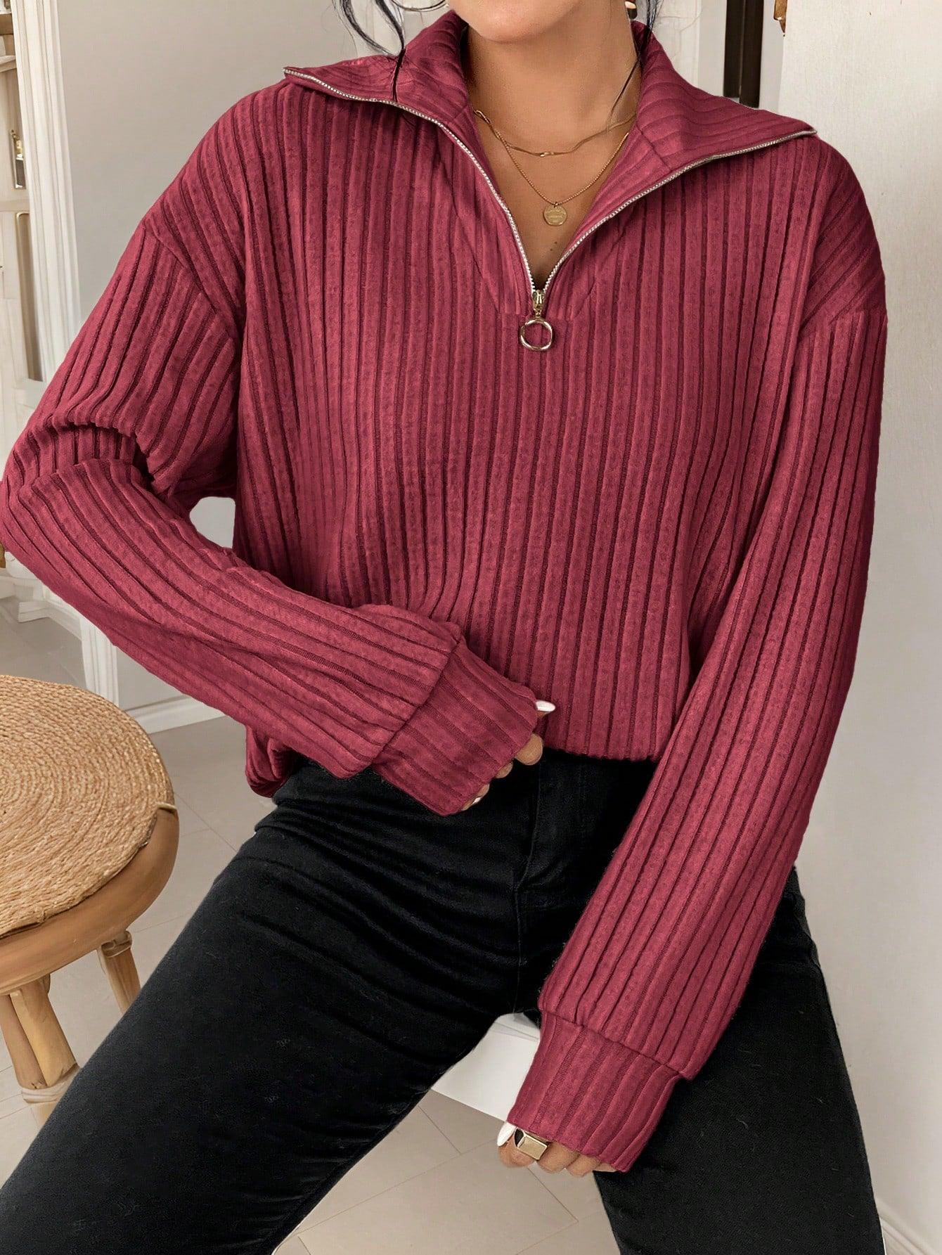 Gerippter Quarter Zip Pullover mit mühelosem Stil für Damen