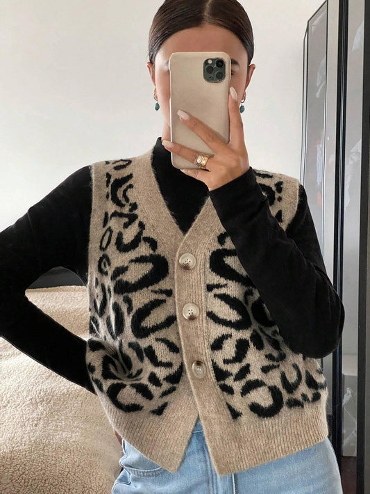 Schicker Strick Cardigan mit Animal Print Für Frauen