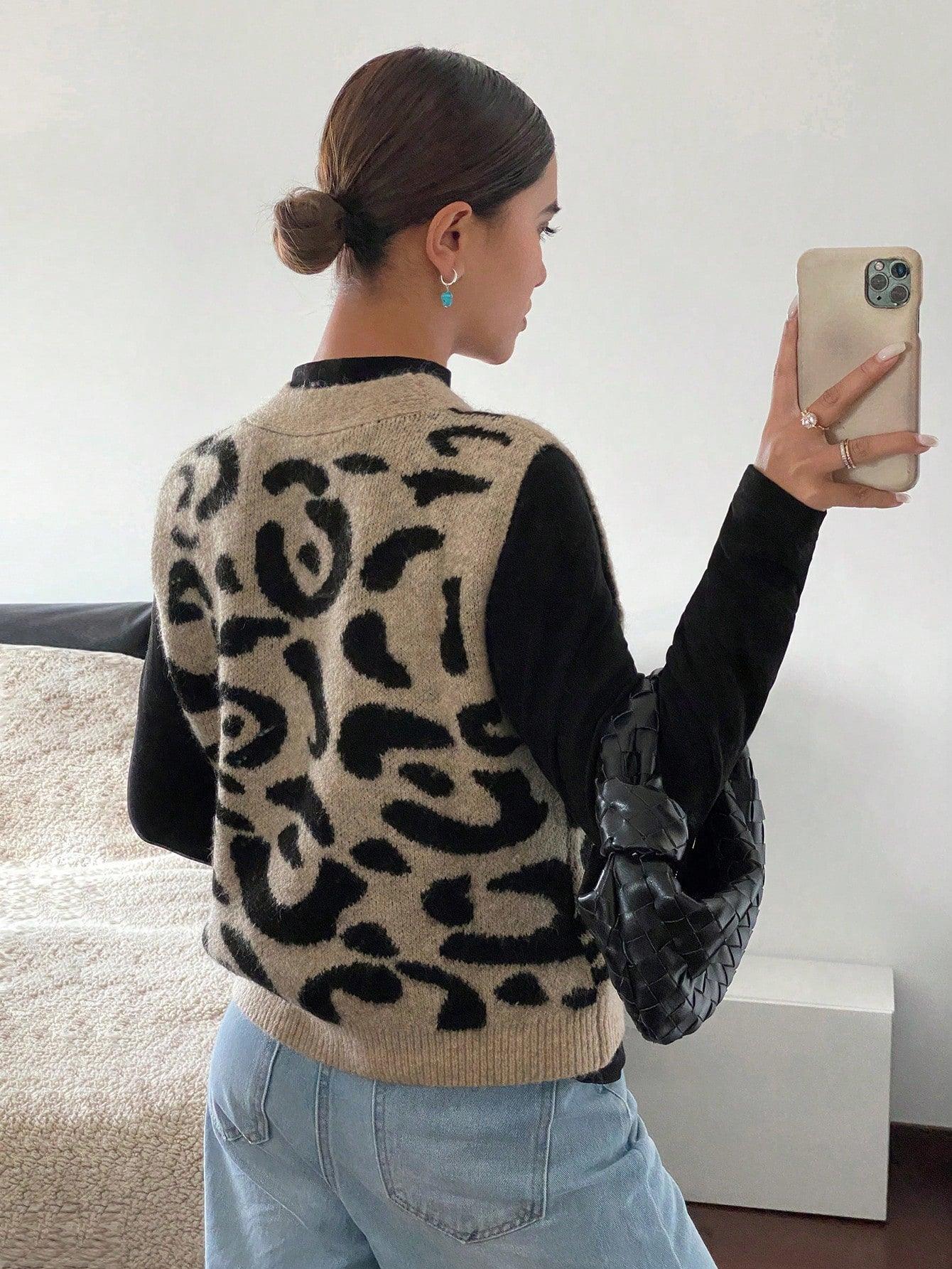 Schicker Strick Cardigan mit Animal Print Für Frauen