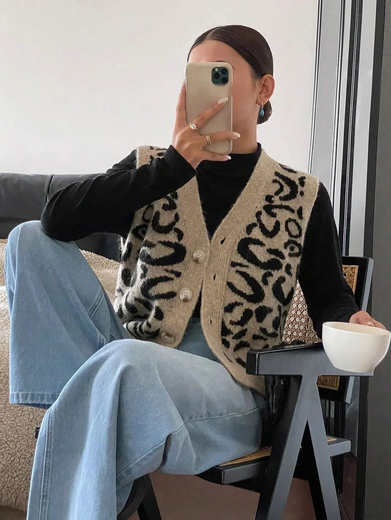 Schicker Strick Cardigan mit Animal Print Für Frauen