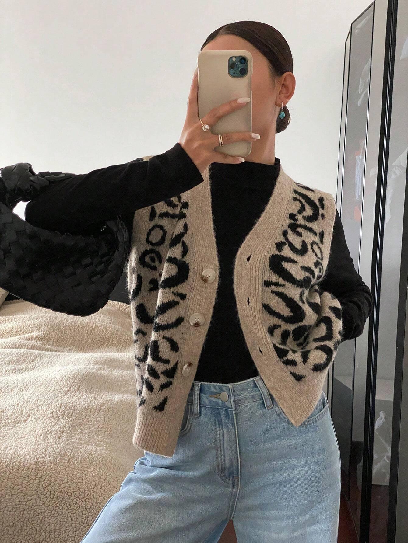 Schicker Strick Cardigan mit Animal Print Für Frauen