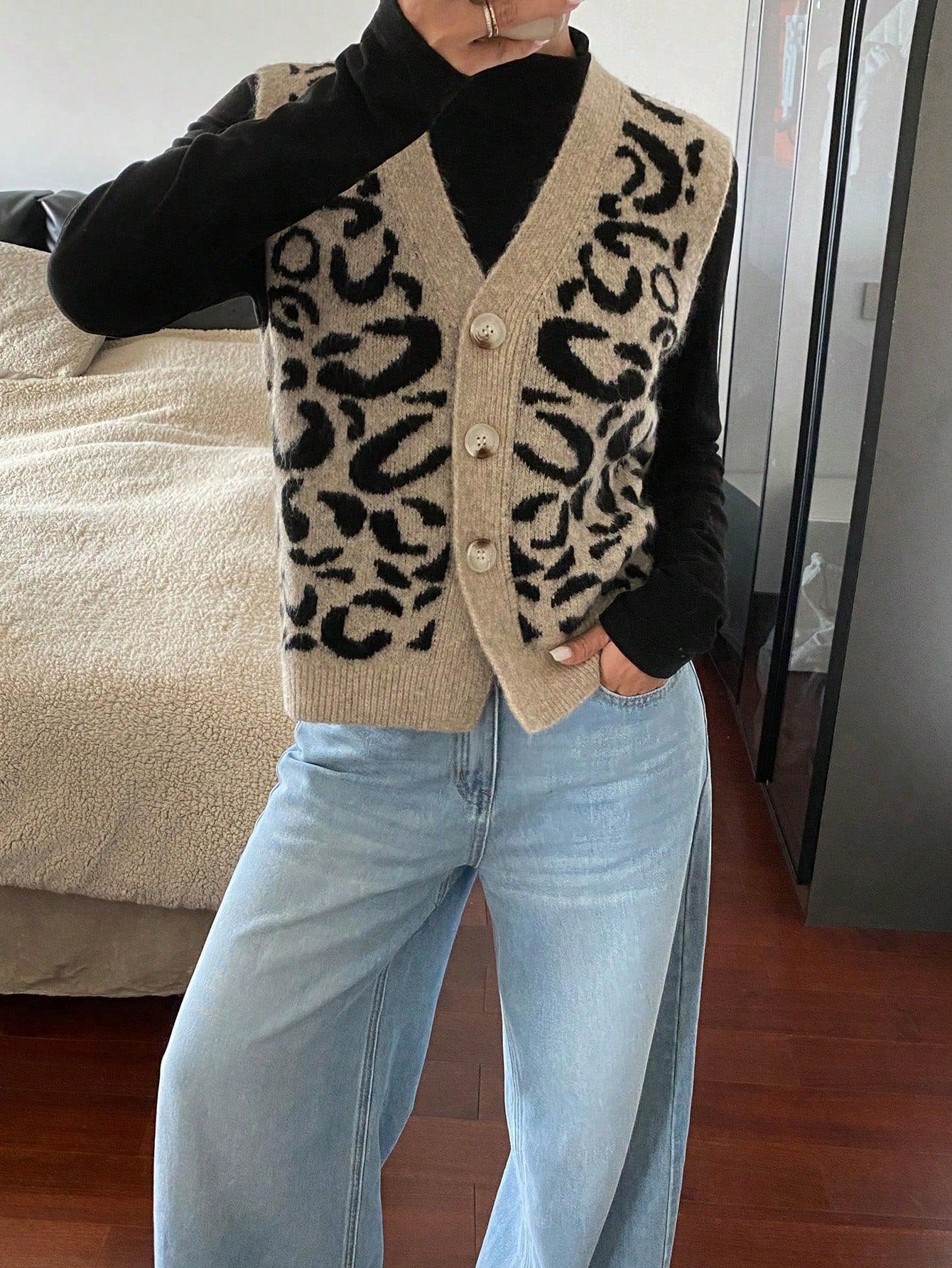Schicker Strick Cardigan mit Animal Print Für Frauen