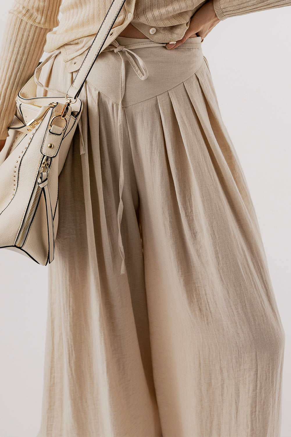 Beige Weite Hose mit Kordelzug und legerem Schnitt Für Frauen