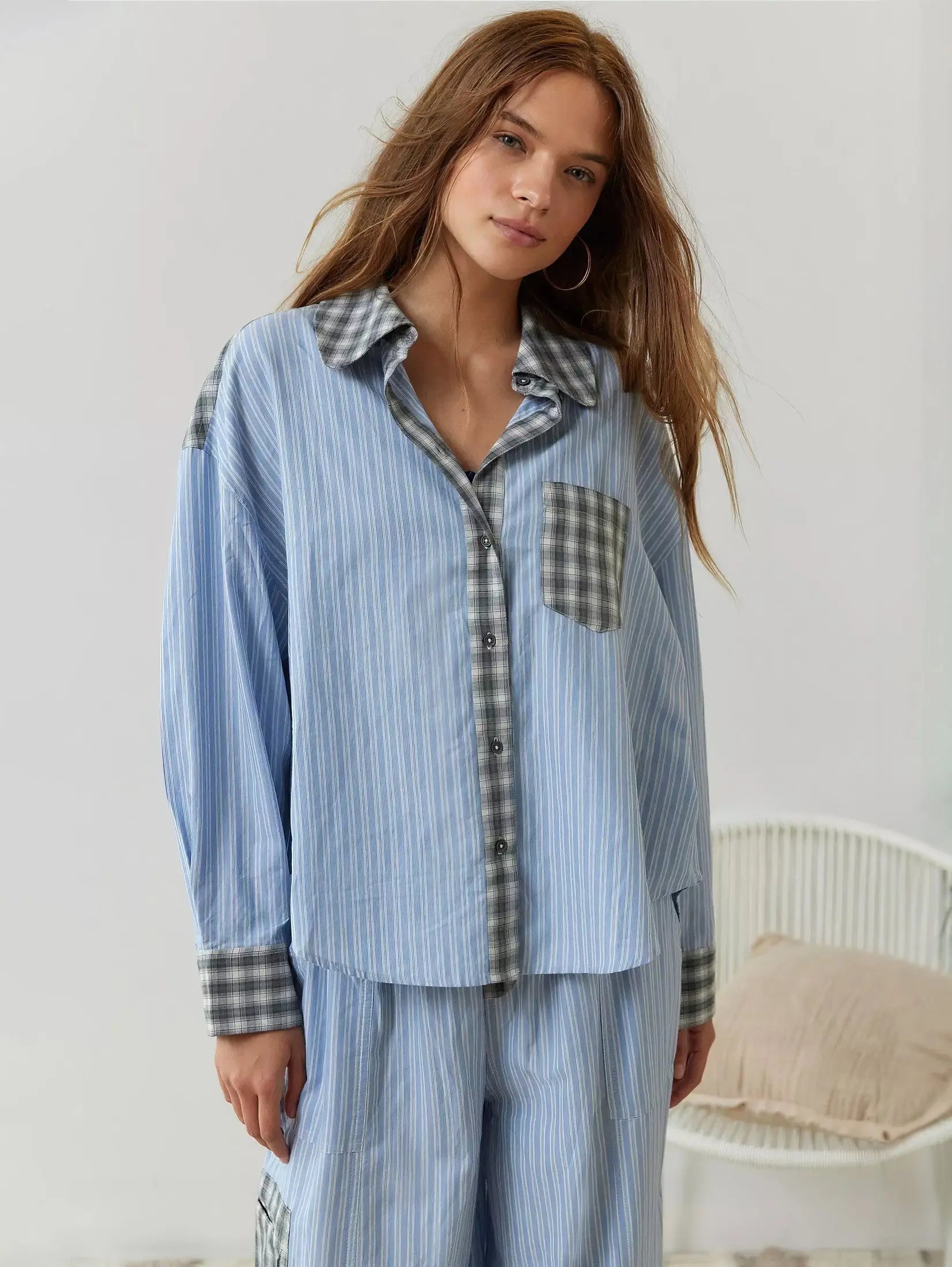 Locker geschnittenes Pyjama-Set mit Spitzen-Details Für Frauen