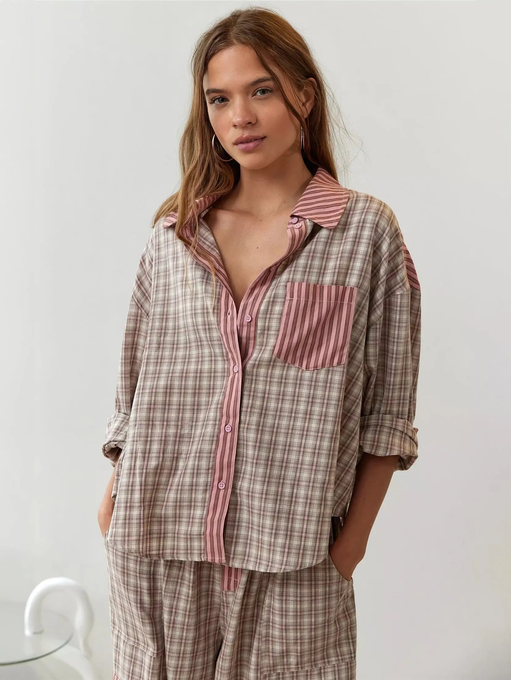 Locker geschnittenes Pyjama-Set mit Spitzen-Details Für Frauen