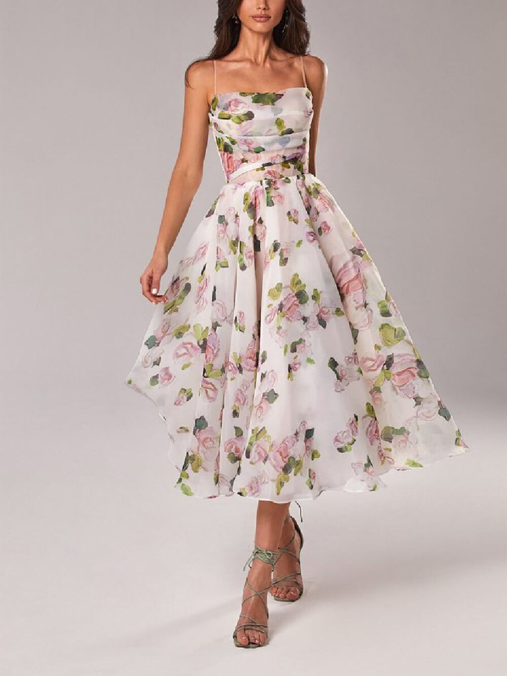 Blumiges Chiffon Midikleid mit elegantem Fall für Damen