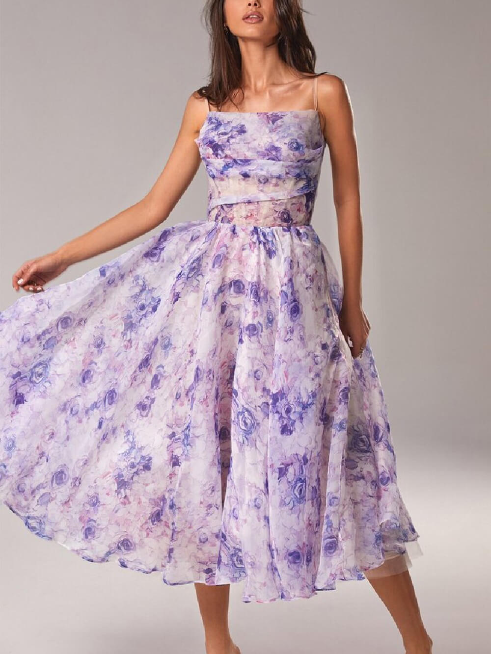 Blumiges Chiffon Midikleid mit elegantem Fall für Damen