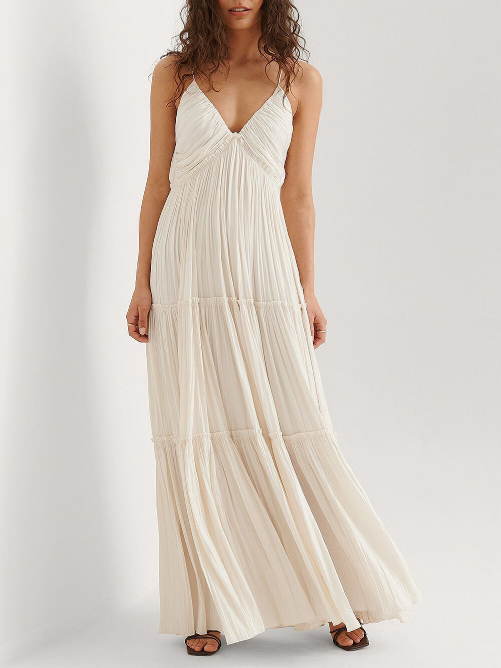 Elegantes Maxikleid Mit Faltenrock Aus Satin Für Frauen