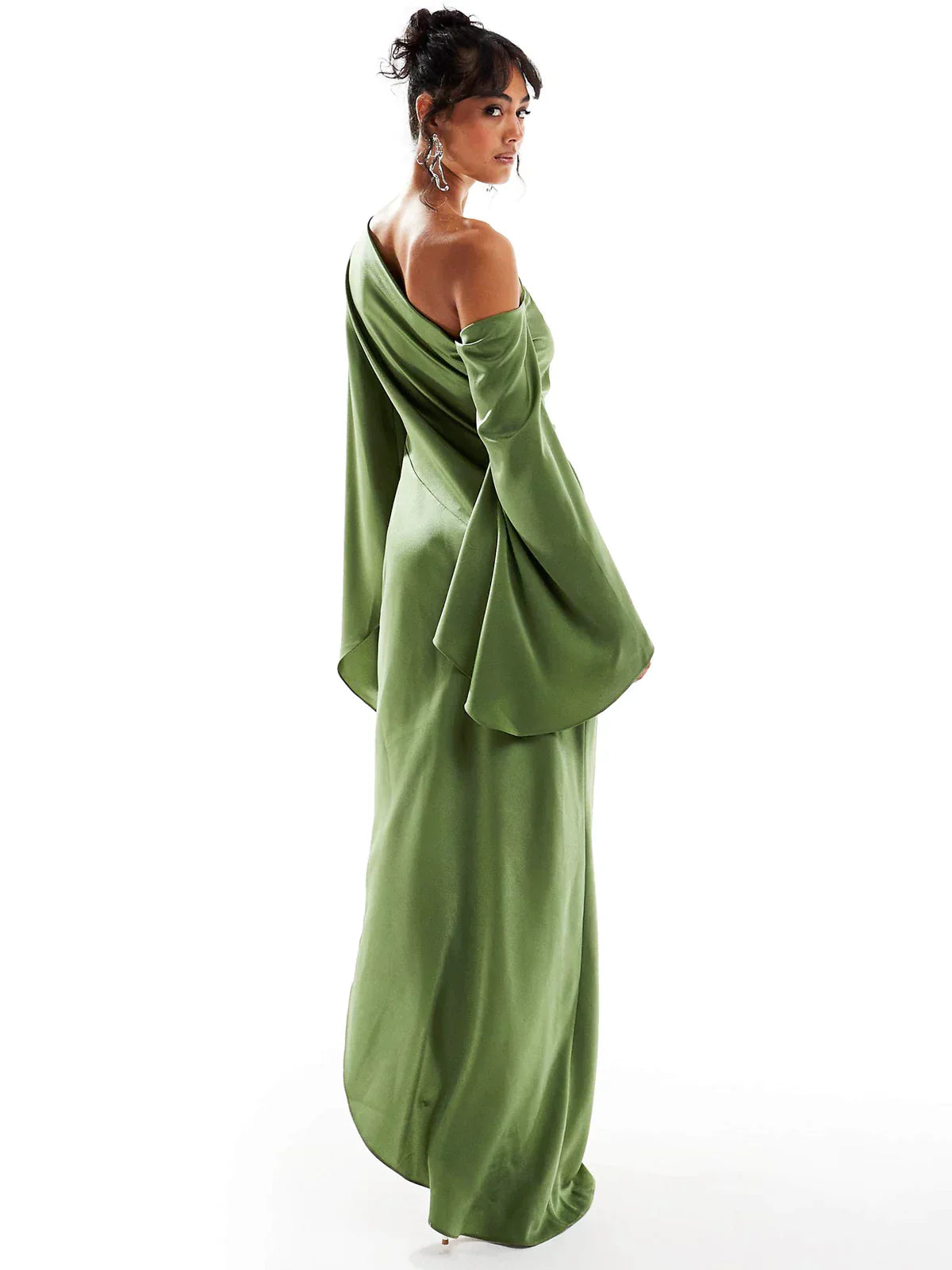 Fließendes Grünes Asymmetrisches Kleid Für Frauen
