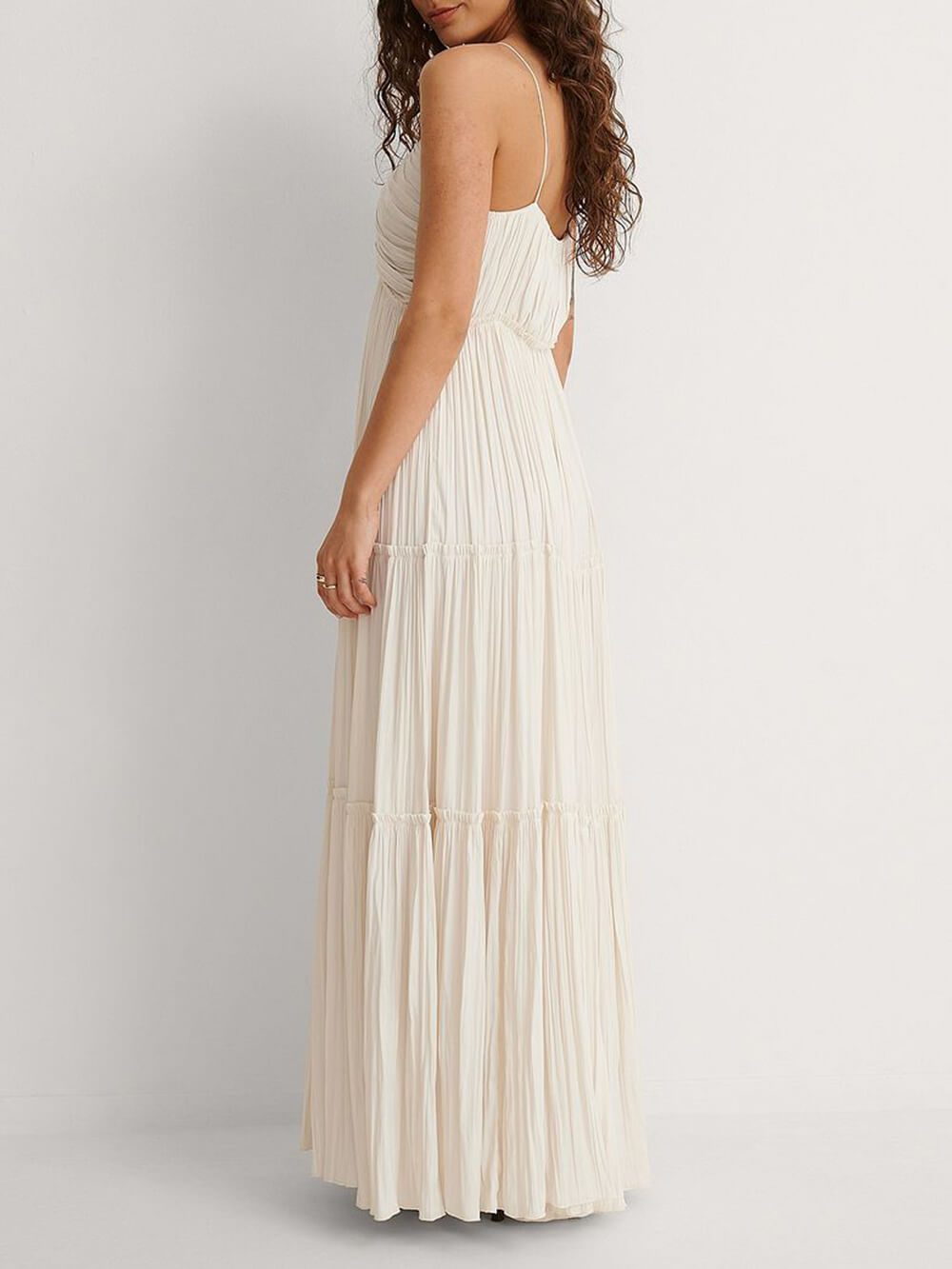 Elegantes Maxikleid Mit Faltenrock Aus Satin Für Frauen