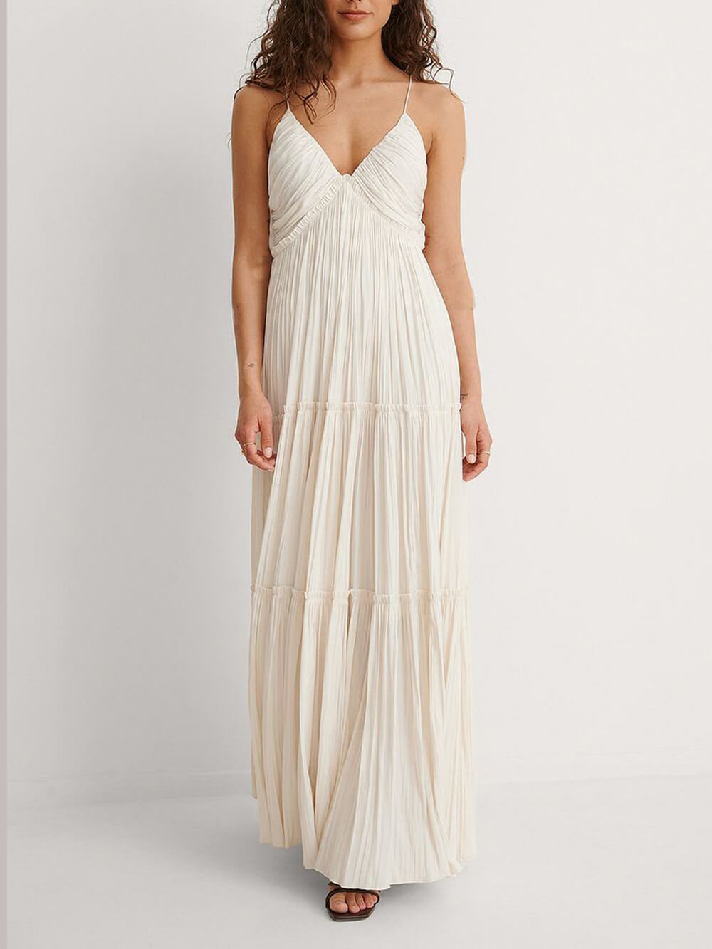 Elegantes Maxikleid Mit Faltenrock Aus Satin Für Frauen