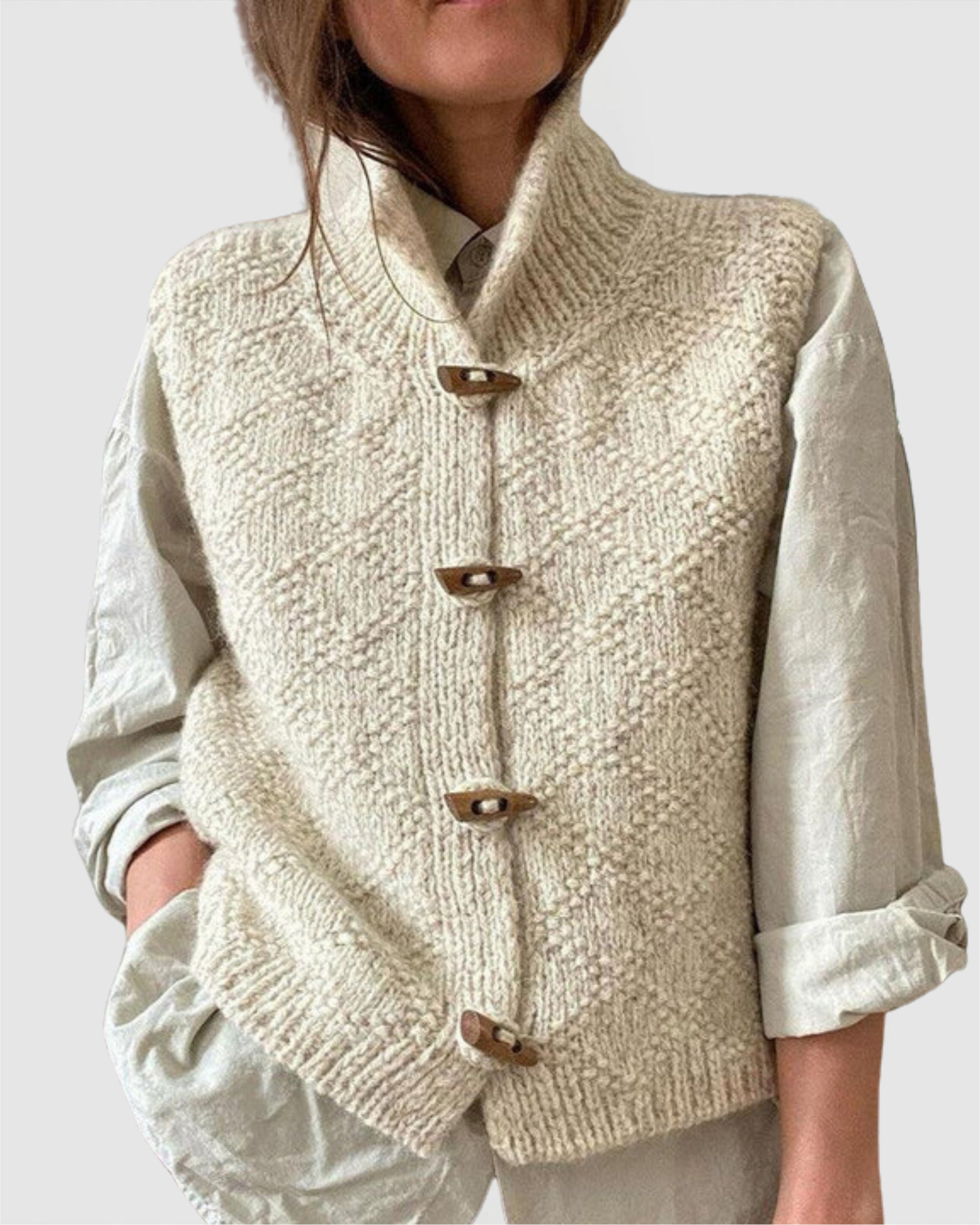 Imelda | Strickjacke aus Wolle mit hohem Kragen